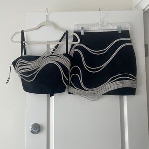 Fashion Nova Black and Silver Skirt Set